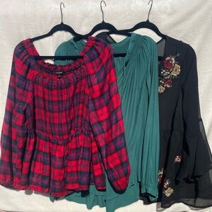 Lot of 3 Torrid Plus Size Blouses | Size 2 (18–20) | Plaid, Sheer, Ruffle | Free